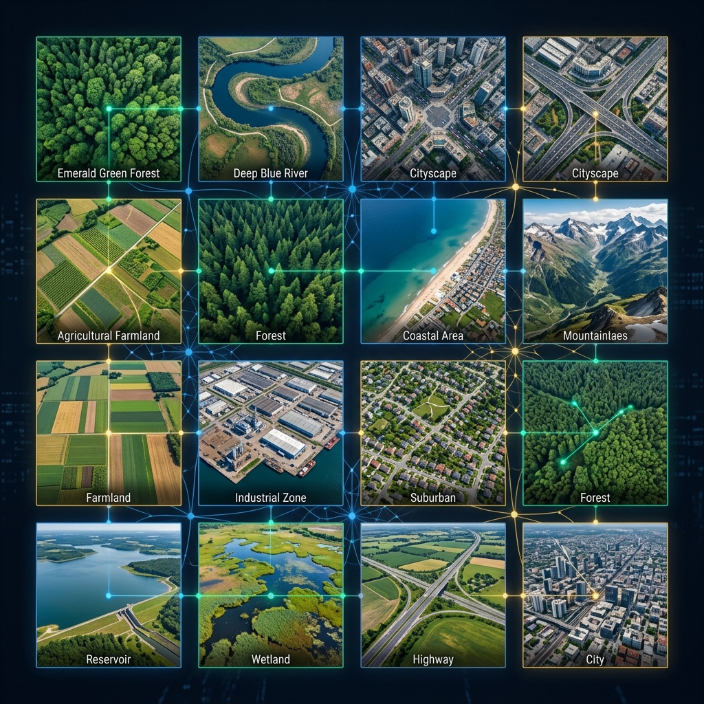 Satellite imagery grid with classification
